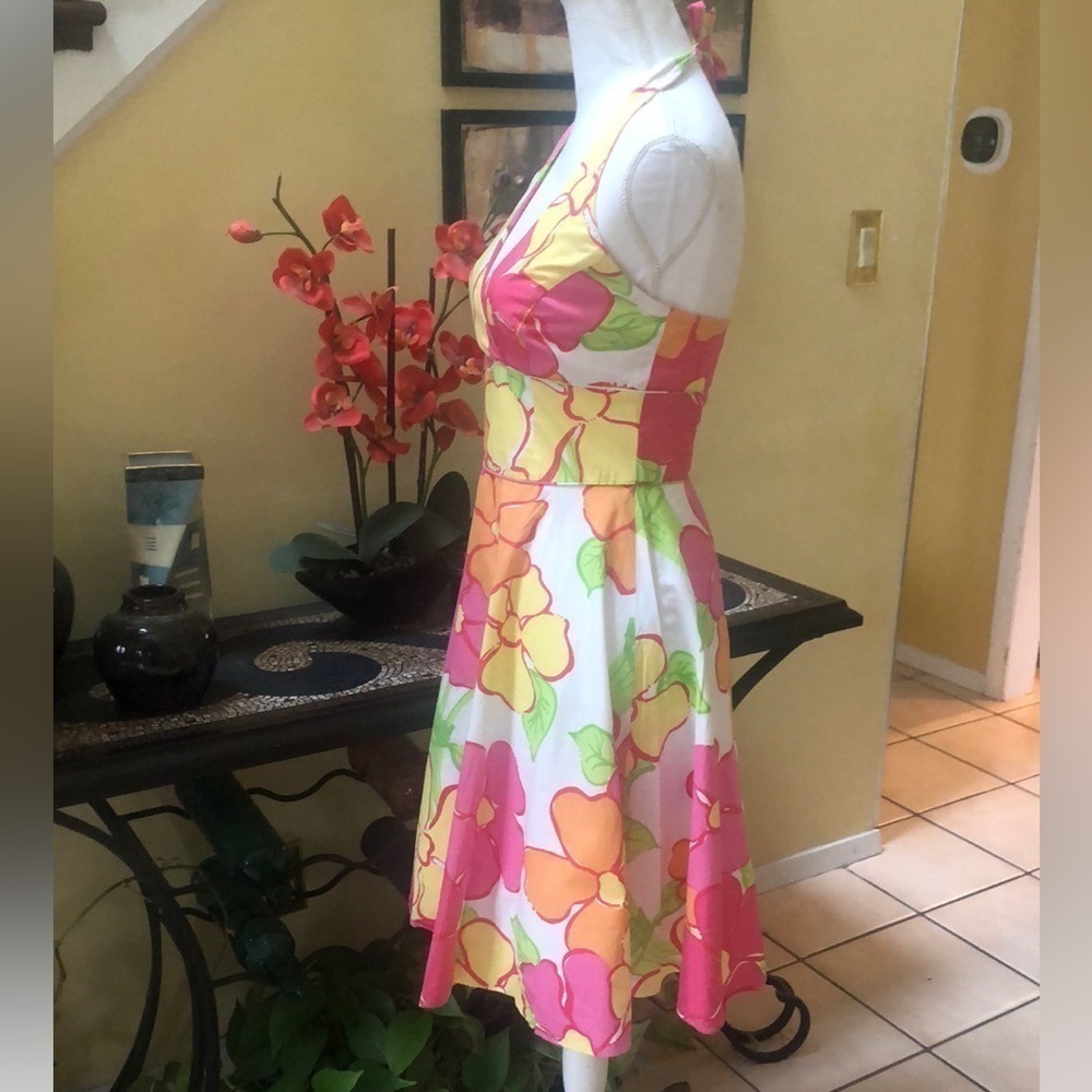Lilly Pulitzer🚫SOLD🚫White Label Vintage Floral Midi Halter Tie A line Dress - Picture 6 of 15